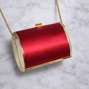 Anthony David Red Satin Clutch Gold Shoulder Chain Formal Evening Wear Bag Purse